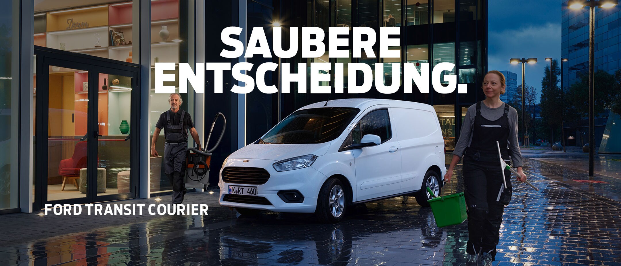 New Ford Transit Courier parked on cobbled street