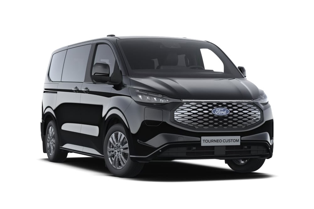 Frontansicht des neuen E-Tourneo Custom.