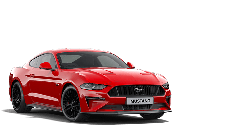 Ford Mustang rot, Sicht von drei Vierteln vorne