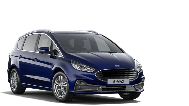 Ford S-MAX blau, Sicht von drei Vierteln vorne
