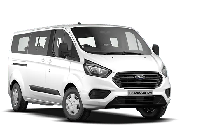 Ford Tourneo Custom blanc, vue de trois quarts avant