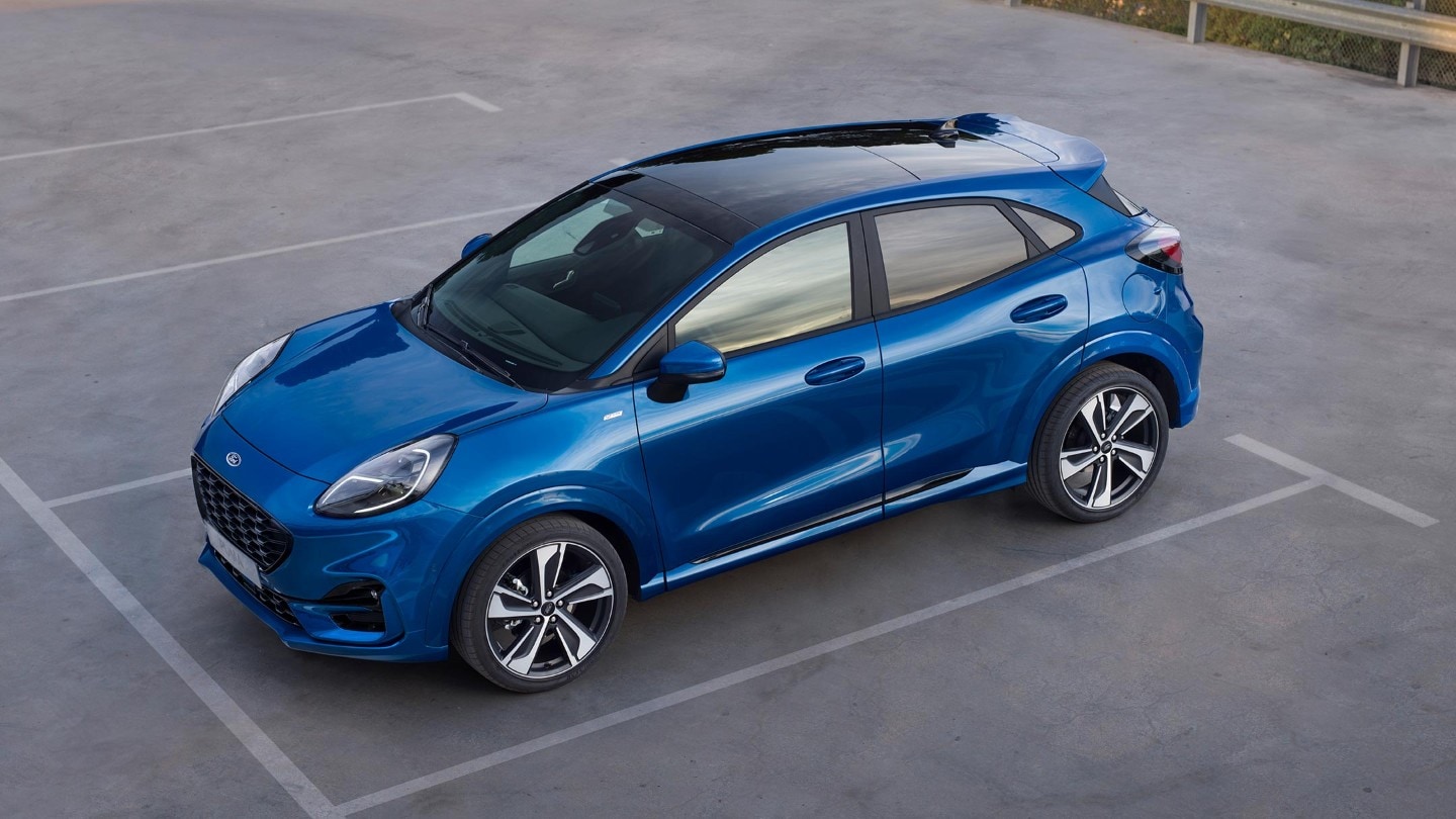 Blue Ford Puma parked