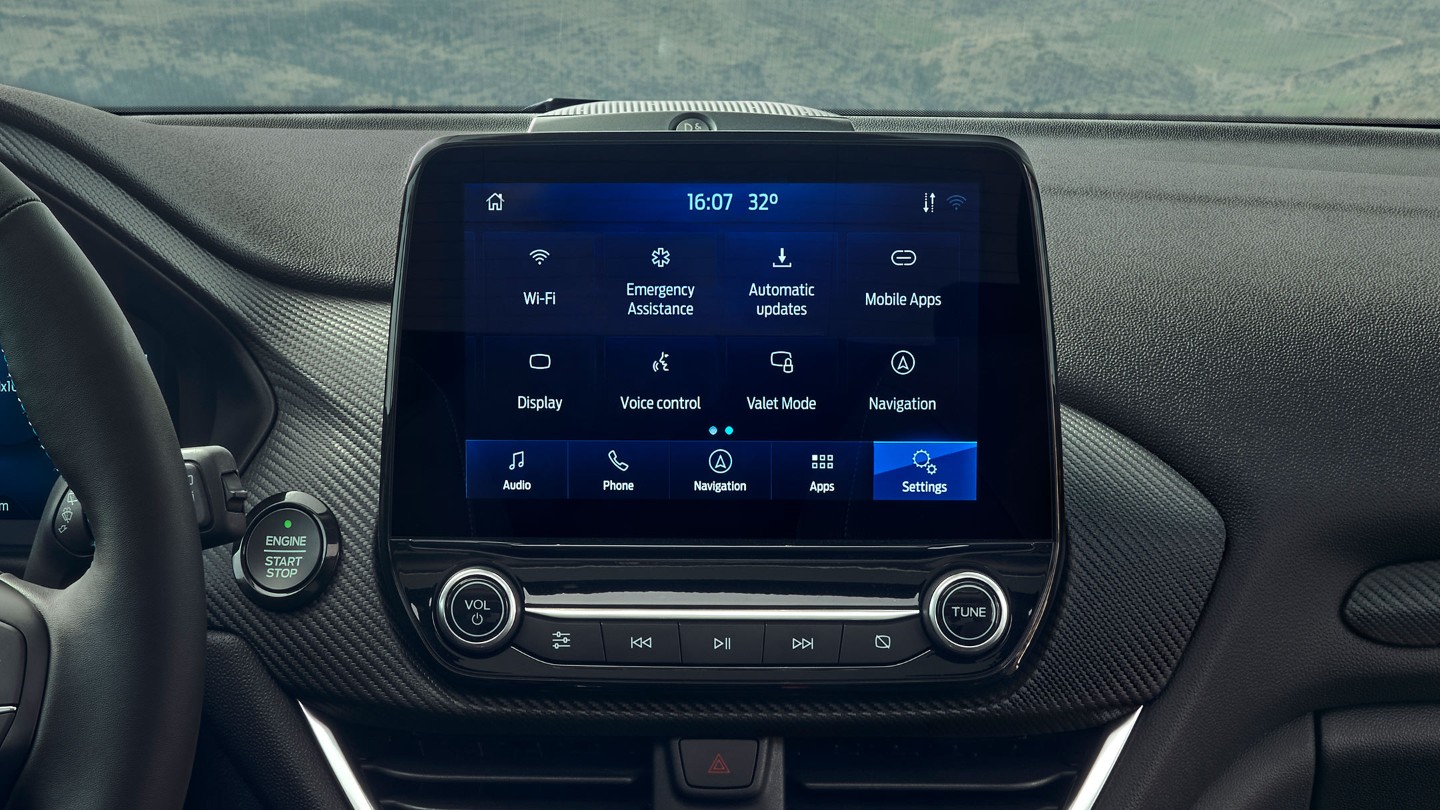 Ford Fiesta ST. Detailansicht Touchscreen mit aktivem Ford SYNC 3.