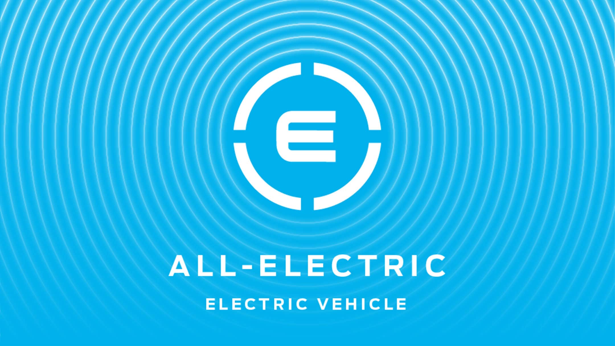 „All Electric“-Symbol auf blauem Hintergrund.