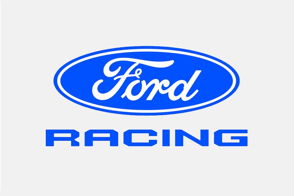 Das offizielle Logo von  Ford Racing auf weissem Hintergrund.