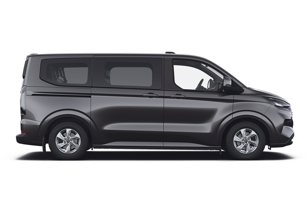 Schwarzer Ford Tourneo Custom, ein Modell der Grossraumlimousinen- und Kleinbus-Reihe von Ford.