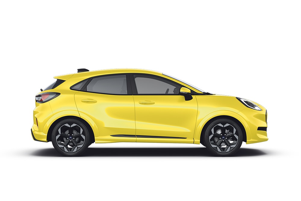 Gelber Ford Puma Gen-E,  ein Modell der Ford SUV-Reihe.