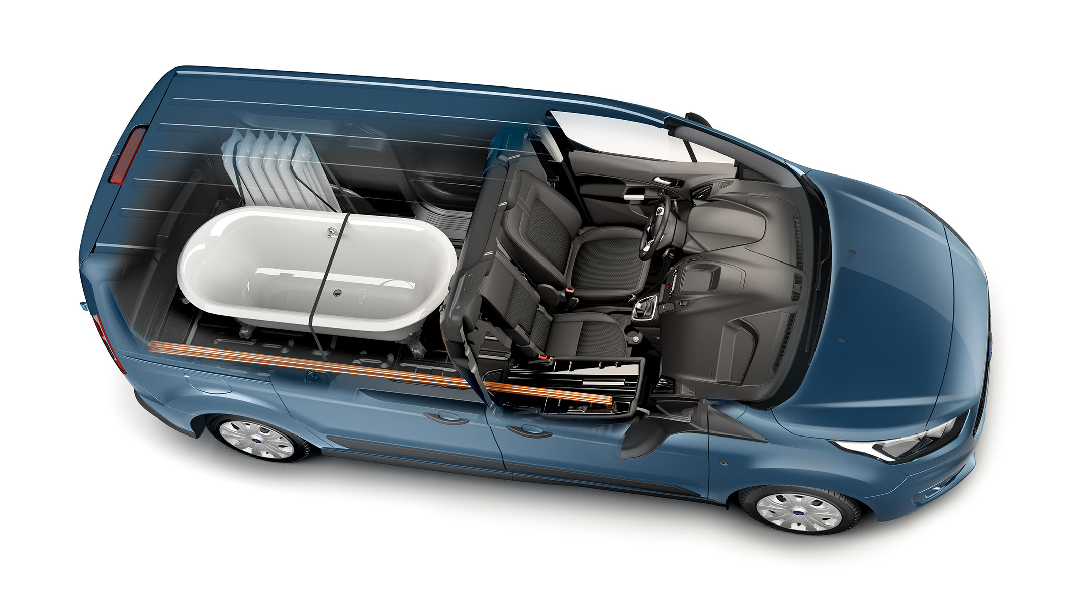 Ford Transit Connect Blau Draufsicht Verzurrpunkte Illustration