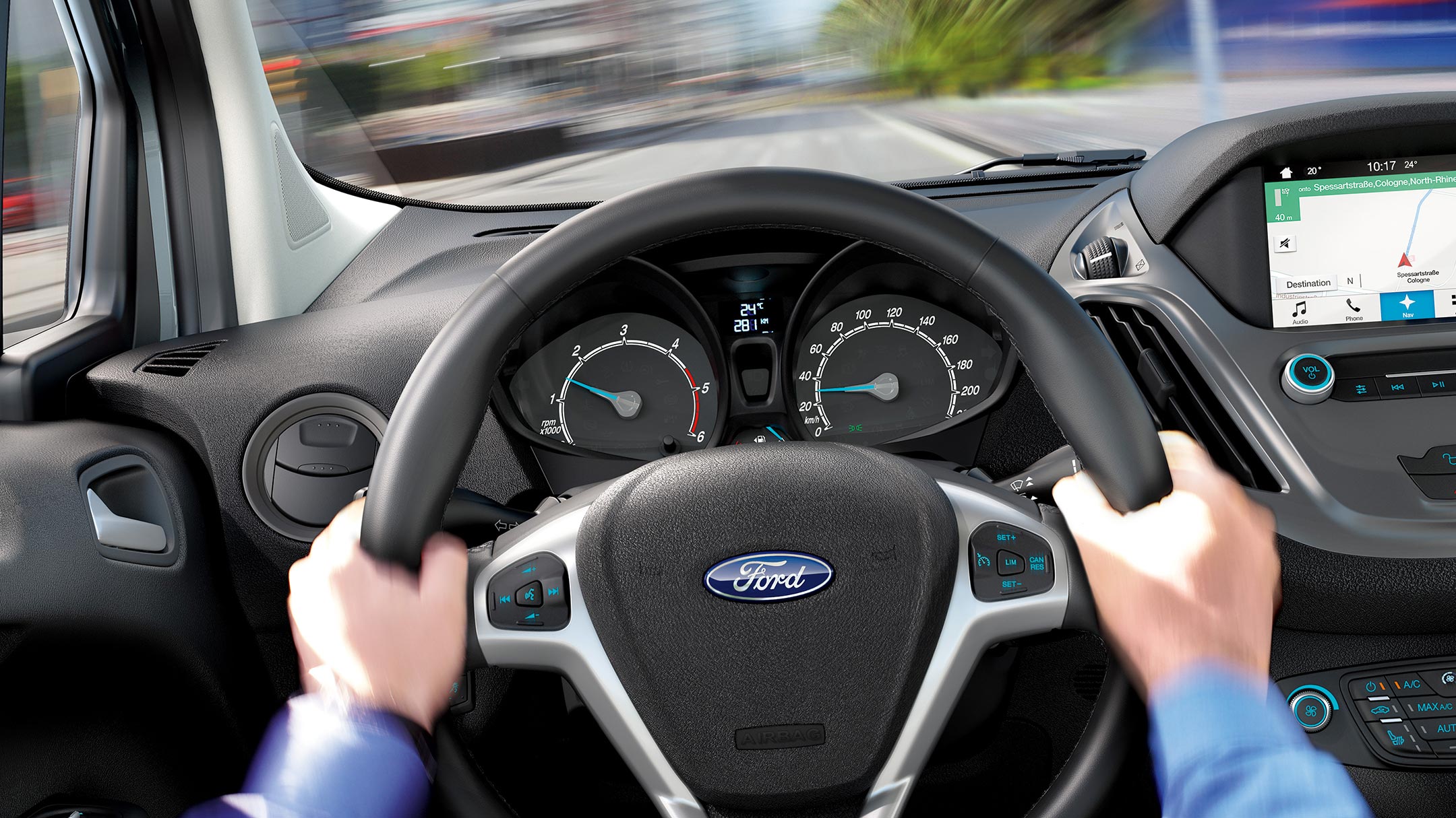 Ford Transit Courier Innenraumansicht Lenkrad im Detail