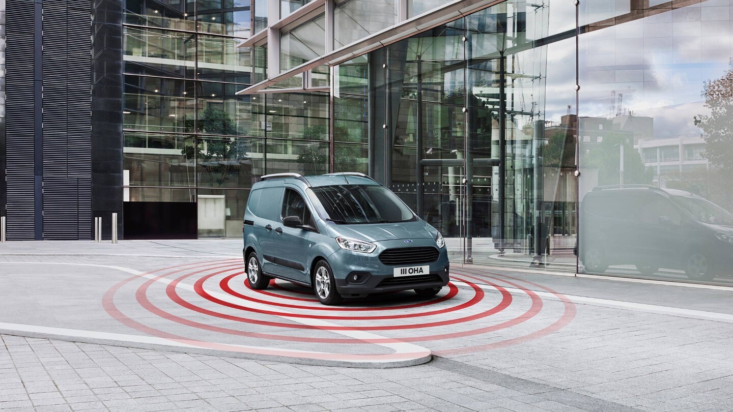 Ford Transit Courier in Grau Illustration Diebstahl-Alarmanlage