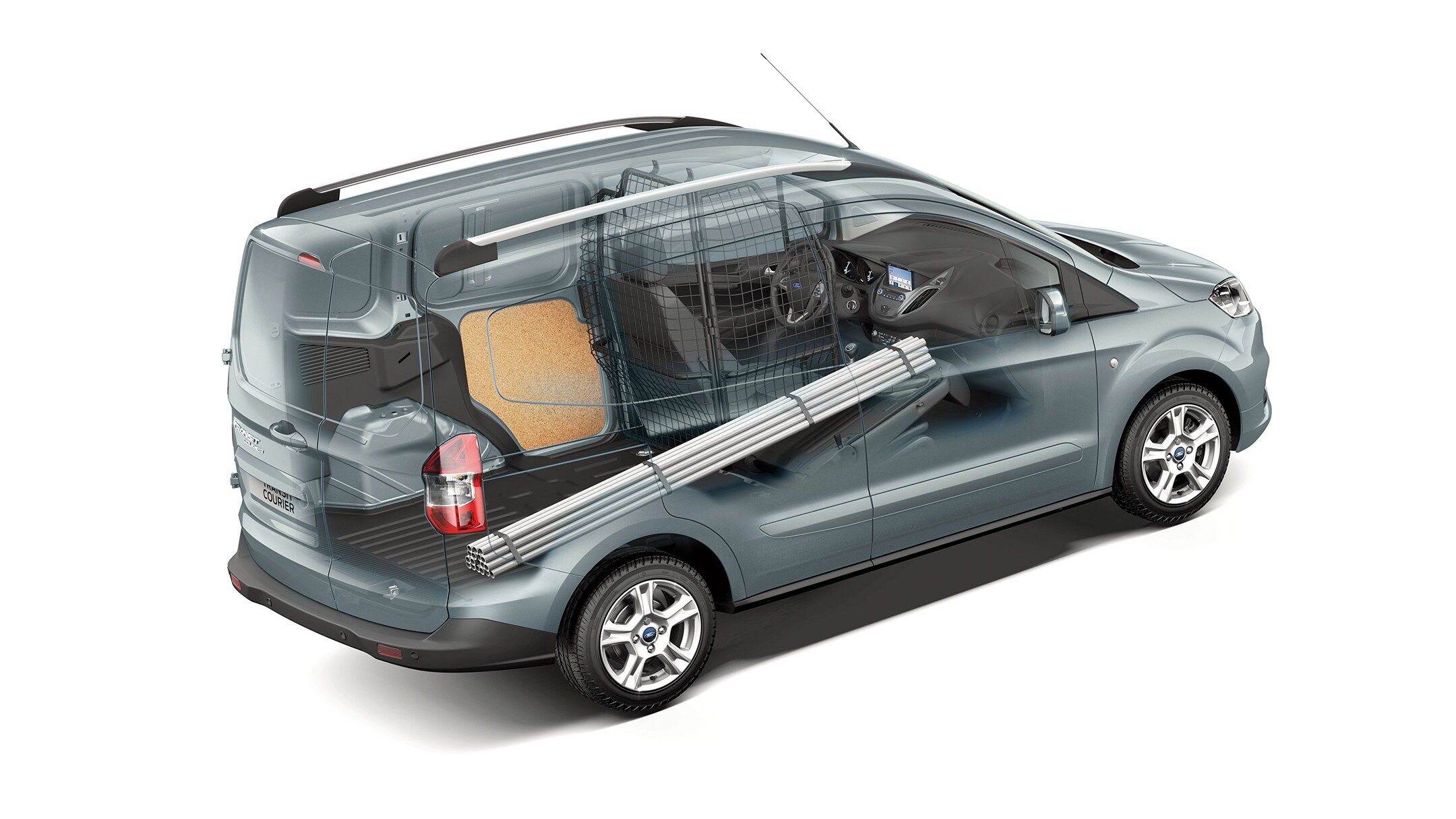 Ford Transit Courier Seitenansicht Illustration Laderaum mit Gittertrennwand
