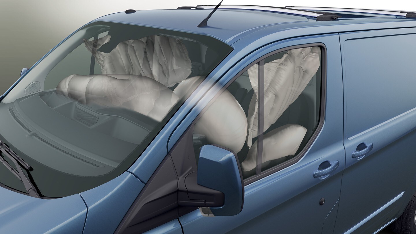 Ford Transit Custom in Blau Ausschnitt Airbags im Detail