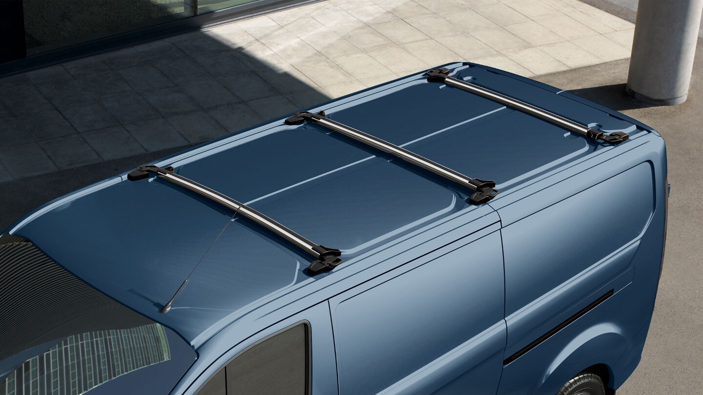 Ford Transit Custom Kastenwagen in Blau Dachansicht mit Dachgepäckträger