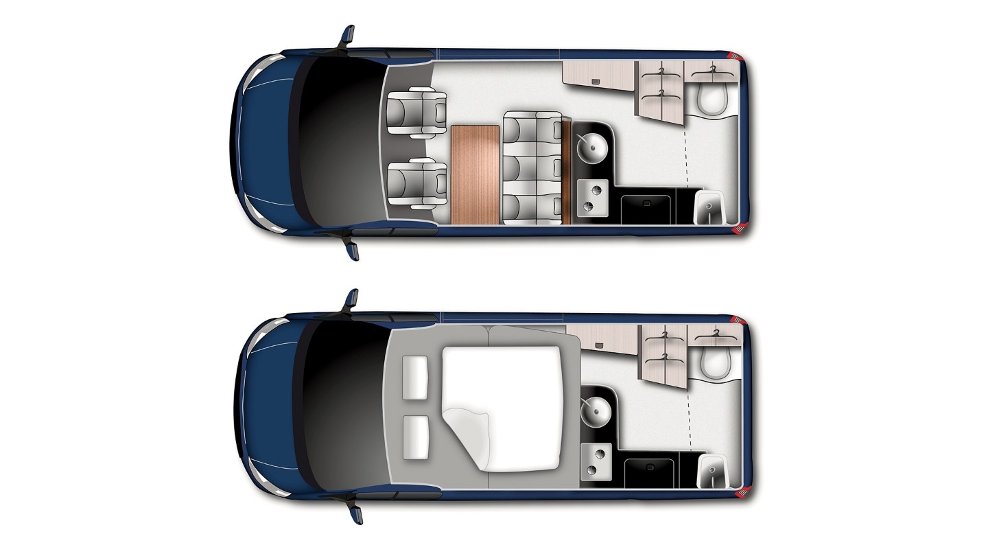 New Transit Custom Nugget Plus interior floor plan graphic