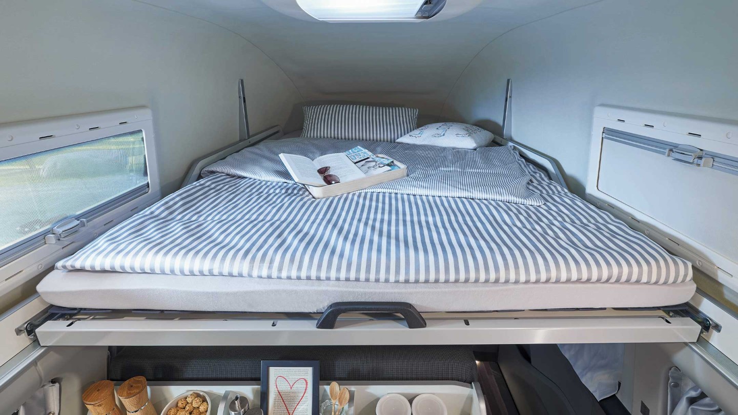 Ford Transit Custom Nugget mit Hochdach Detailansicht Schlafbereich im Dach