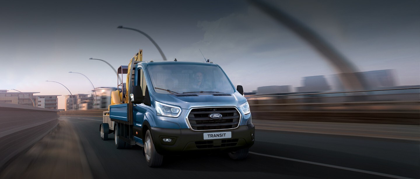 New Ford Transit Chassis Cab front view driving on road