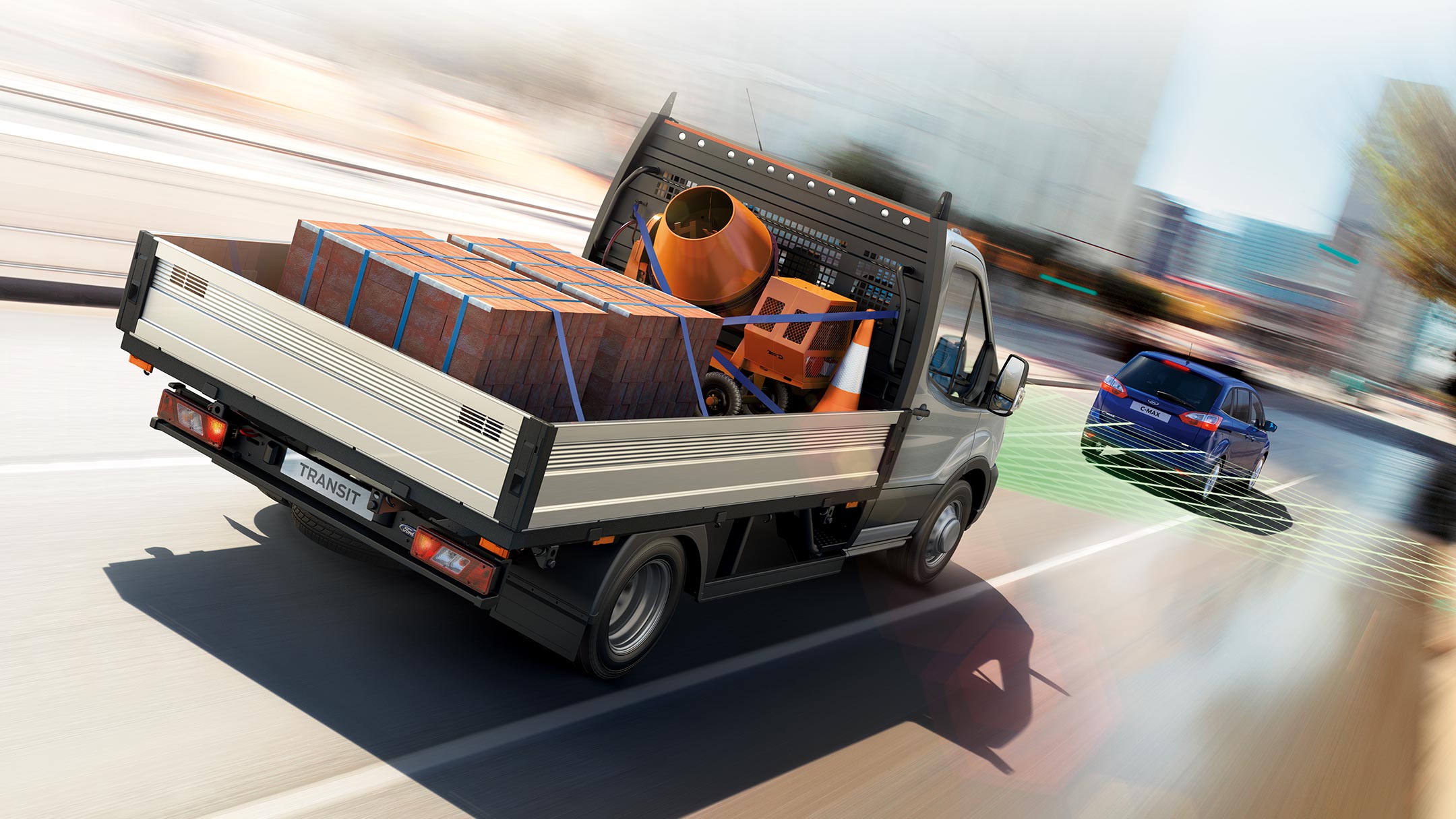 Ford Transit Pritschenwagen Adaptive Geschwindigkeitsregelanlage Illustration