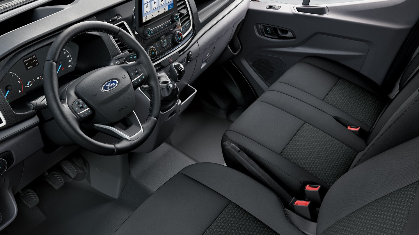 Ford Transit Innenansicht Ausschnitt Fahrersitz und Beifahrer-Doppelsitz