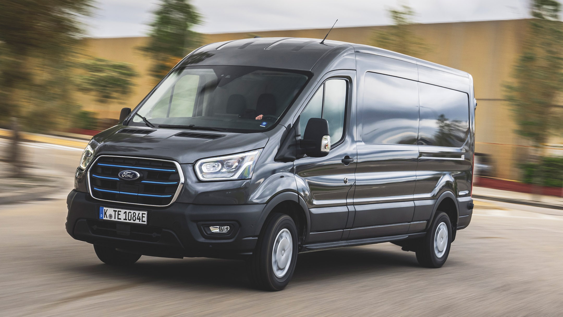 Ford E-Transit driving on motorway