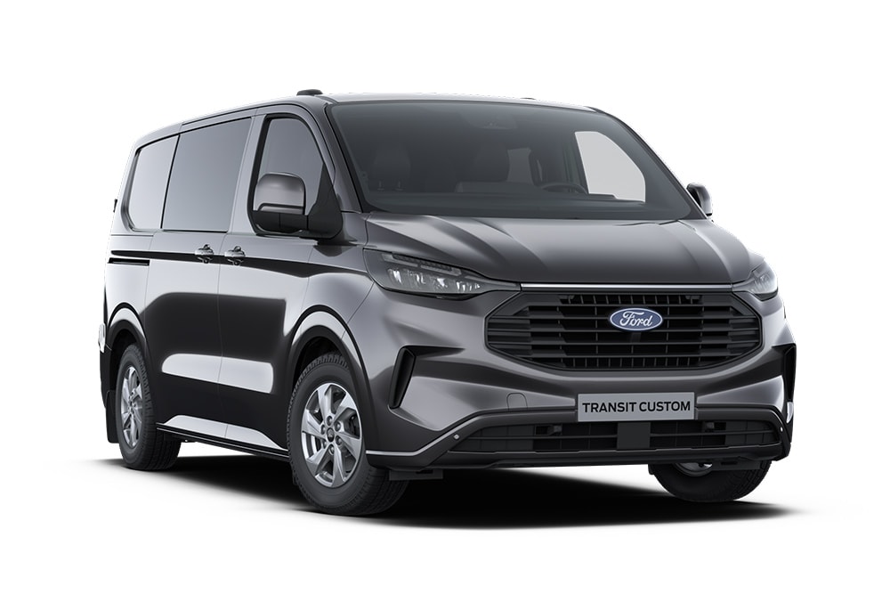 Dunkelgrauer Limited Ford Transit Custom Doppelkabine-in-Van.