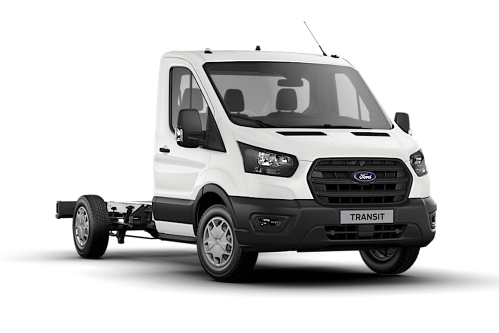 Weisser Ford Transit mit Einzelkabine Van auf weissem Hintergrund.