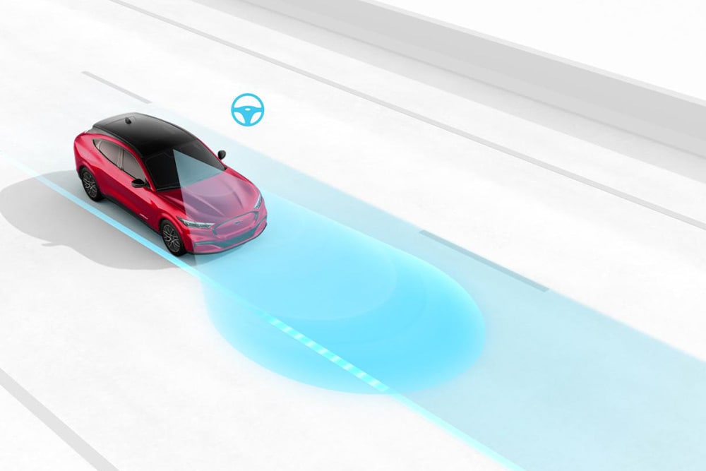 Grafik zur Veranschaulichung des Spurhaltesystems an einem Ford-Fahrzeug.