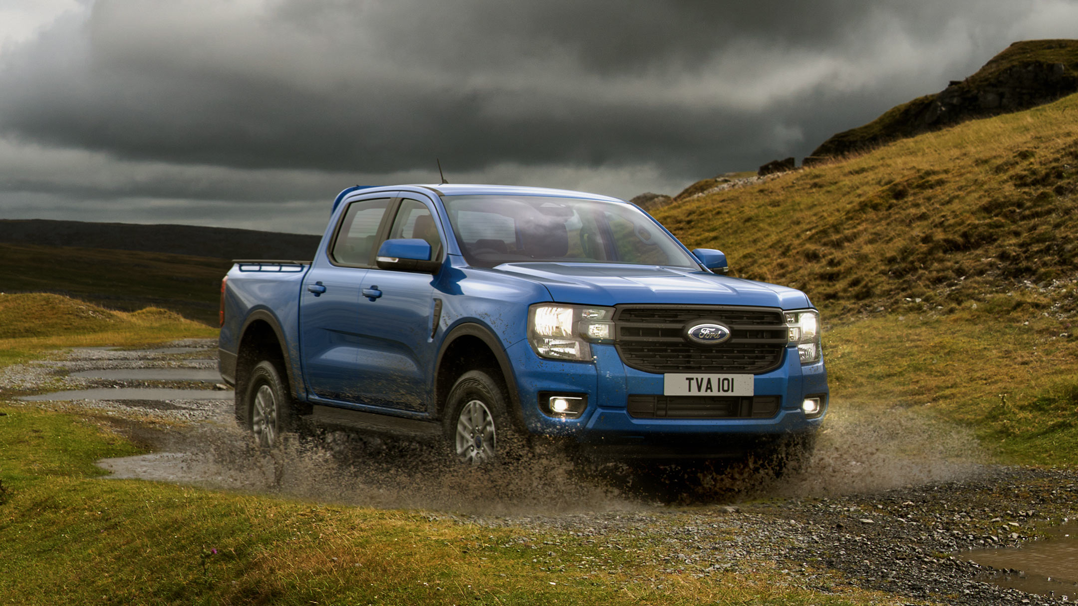 All-New Blue Ford Ranger 3/4 view from the front