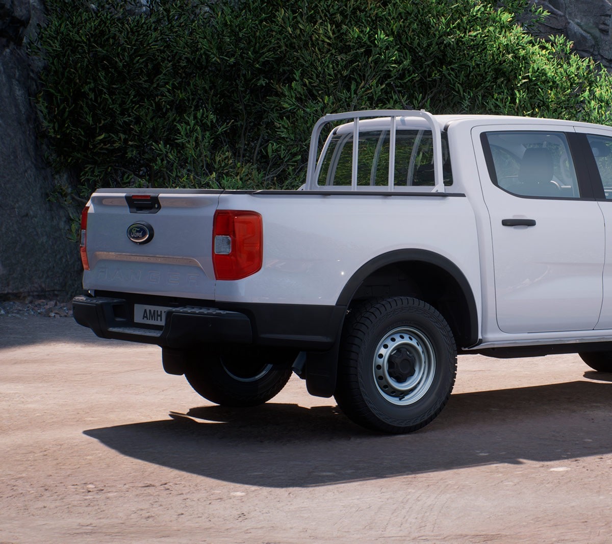 All-New Ford Ranger in Frozen White rear 3/4 view