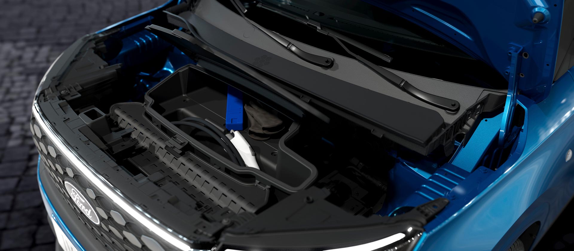 Ford E-Transit Courier – Detailansicht des Front-Kofferraums
