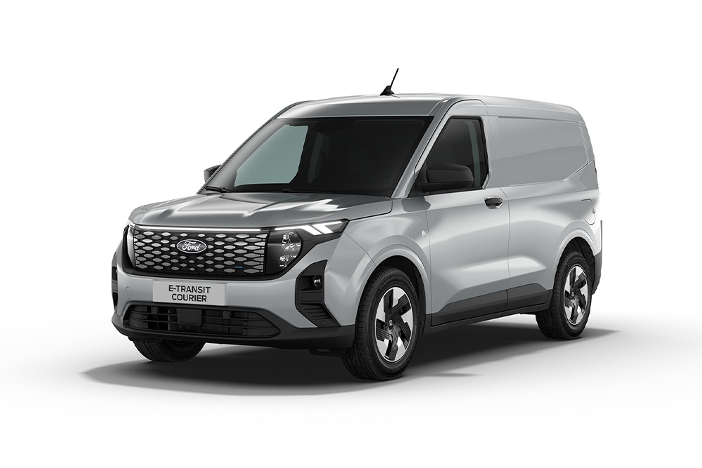 Silberner Ford E-Transit Courier