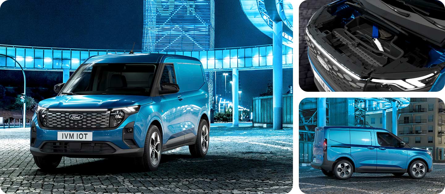 Ford E-Transit Courier in Blau – Vorderansicht