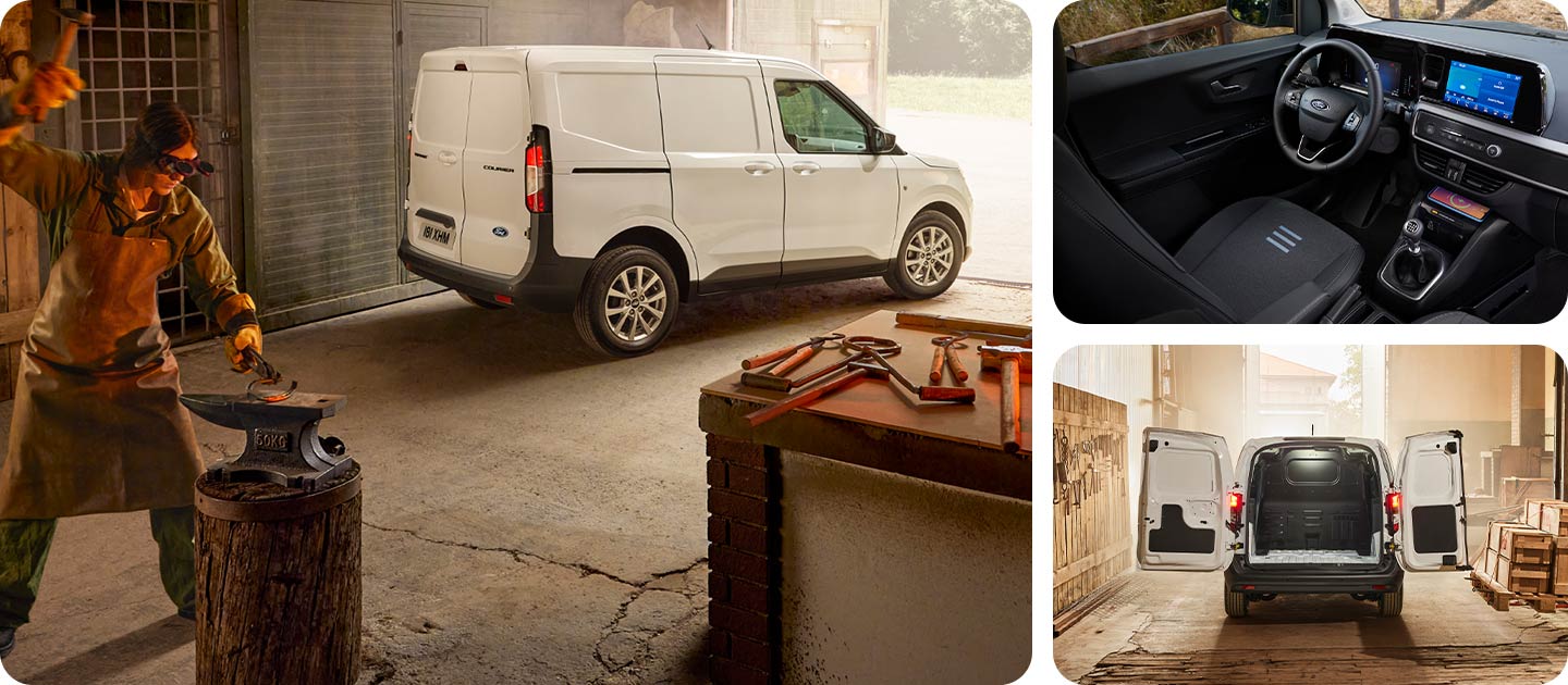 Grafik-Collage des Ford Transit Courier Van