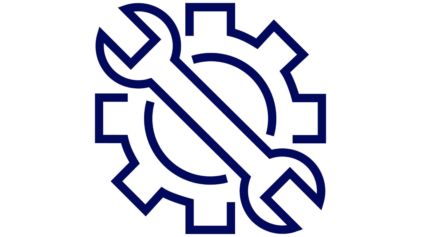 Symbol mit Schraubenschlüssel und Zahnrad, beschriftet mit „Sicherheit“