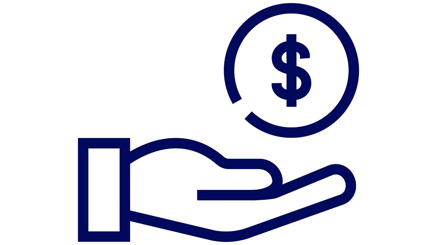 Symbol einer Hand, die ein Dollarzeichen hält, beschriftet mit „Werterhalt“